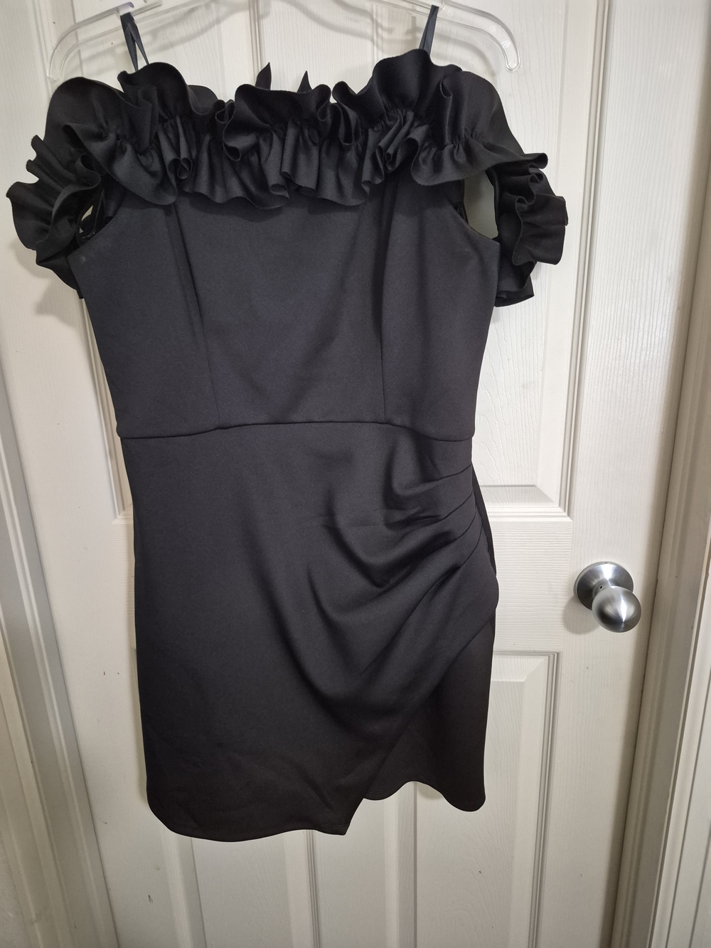 Off-Shoulder Black Ruffle Cocktail Dress